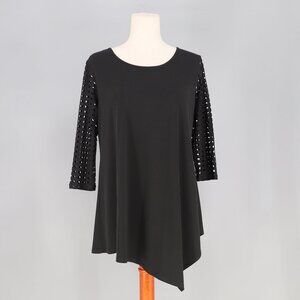 CLARA SUNWOO Black Cut Out Sleeve Asymmetric Hem Tunic Top Size S
